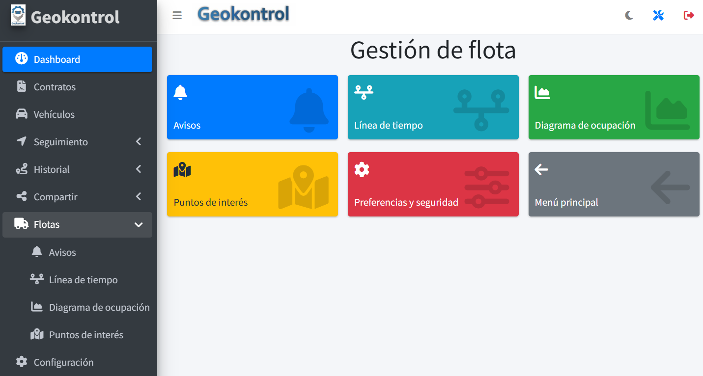 Panel de gestión de flotas de Geokontrol